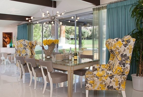modern open plan dining room sputnik chandelier