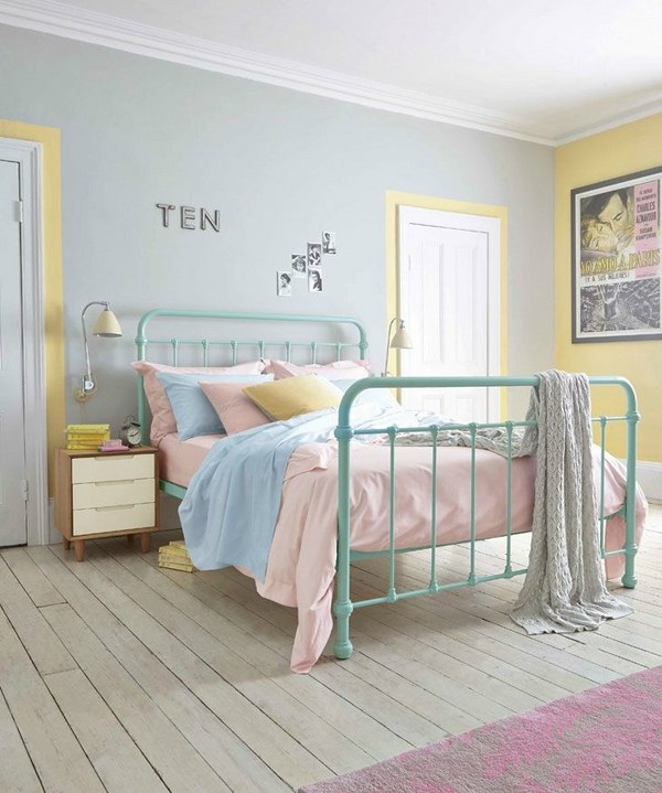 pastel pink yellow blue color combination iron bed frame