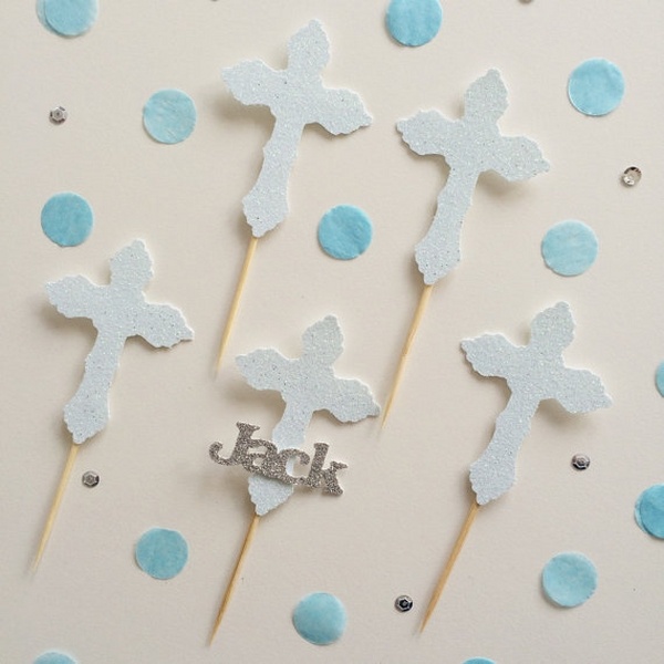 personalized name cross cupcake toppers Baptism decoration