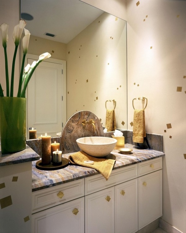 guest bathroom decorating ideas large wall mirror vanity cabinet vessel sink
