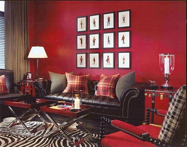 red rooms interior design ideas black leather sofa decorative pillows