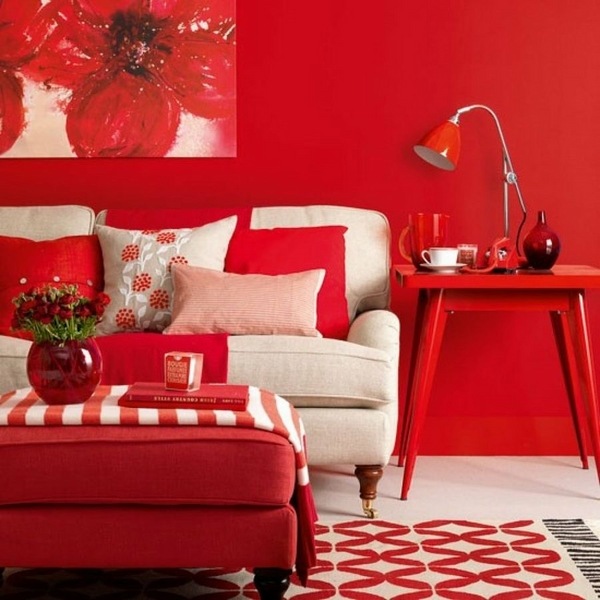 red white design wall color white sofa side table