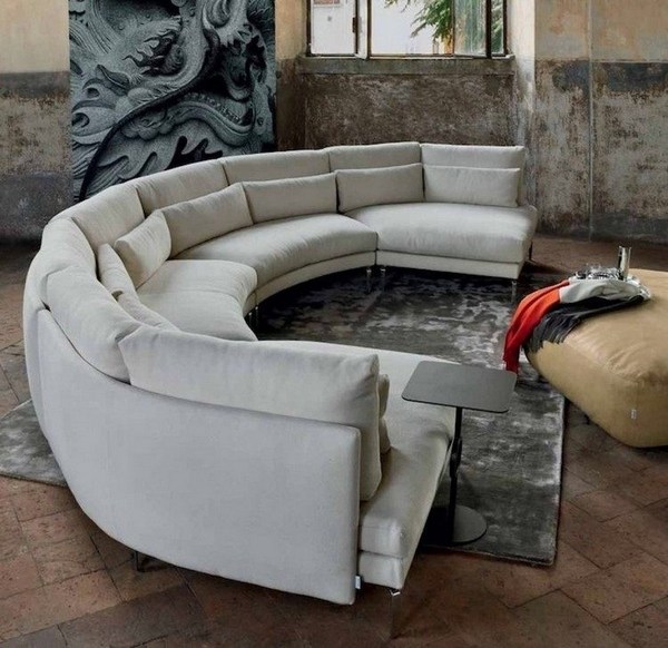 round sofa modern gray carpet black side table beige ottoman