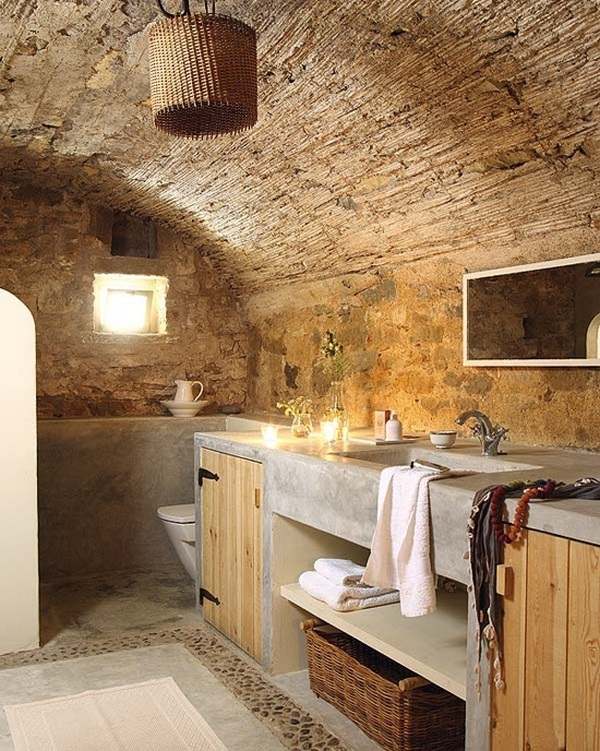 rustic bathroom ideas stone concrete sink 