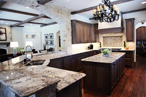 rustic kitchen decor dark wood cabinets-delicatus-granite-countertops