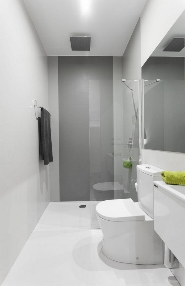 A hot trend in bathroom design - Small Bathroom Furniture Curbless Shower Glass Partition Wall Gray Accent Wall