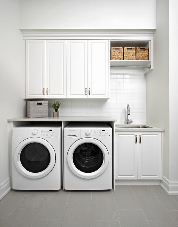 small-laundry-room-cabinets-ideas-white-cabinets-built in washer dryer