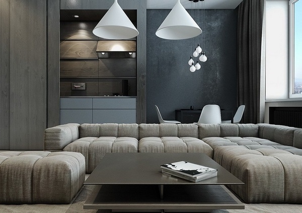 small living room ideas gray black combination modern sofa white lighting fixtures