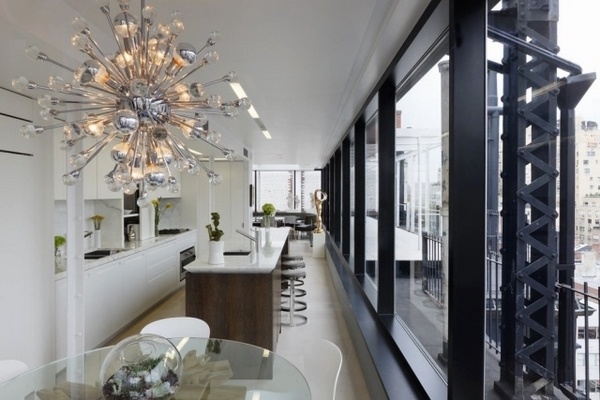 sputnik chandelier modern open plan kitchen dining room 