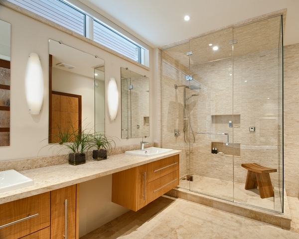 bench double bathroom vanities walk in shower glass 