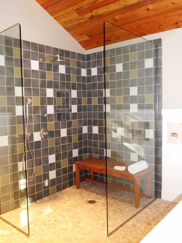 teak bench ideas walk in shower glass partition walls