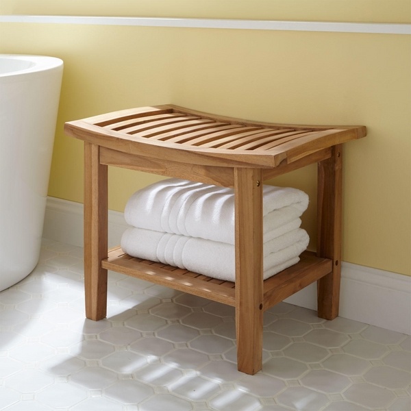 teak shower stool with shelf bathroom furniture ideas 