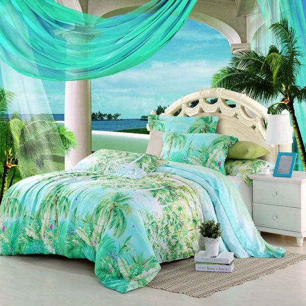 turquoise-bedding-sets-queen-king-size-palm-tree-silk-sets 