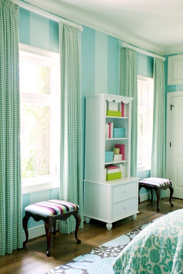 turquoise curtains bedroom decorating ideas wall stripes 