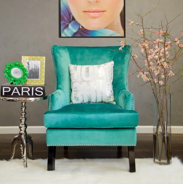 turquoise furniture living room turquoise velvet armchair white carpet