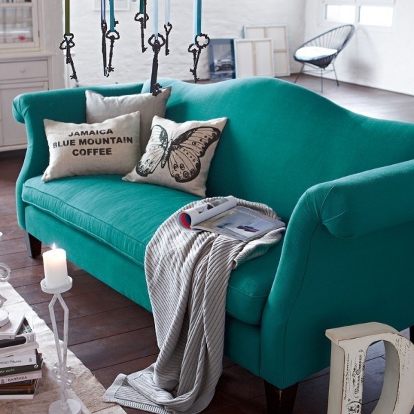 turquoise sofa living room furniture ideas wood floor 