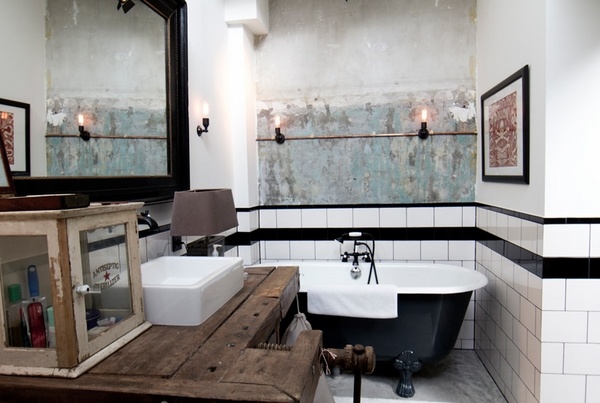 vintage industrial bathroom decor ideas clawfoot tub wood vanity counter