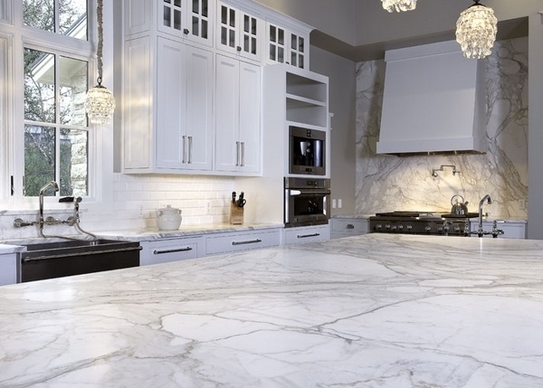 white kitche cabinets calacatta marble countertop 