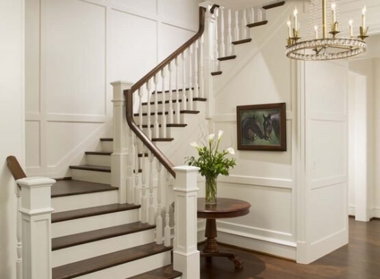 wooden-interior-staircase-newel-post-ideas-white-staircase-house-entry