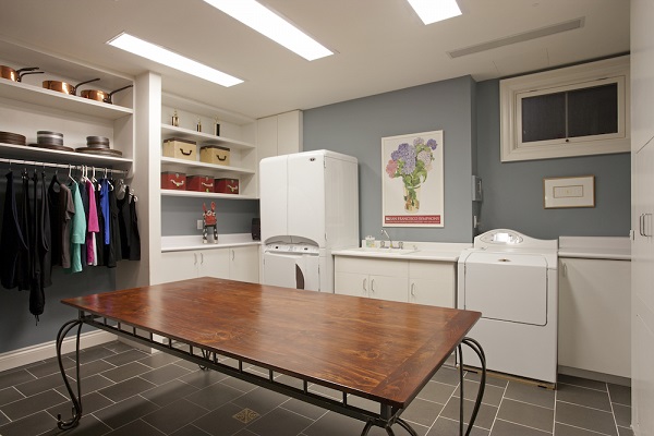 Basement-laundry-room-ideas-storage cabinets shelves