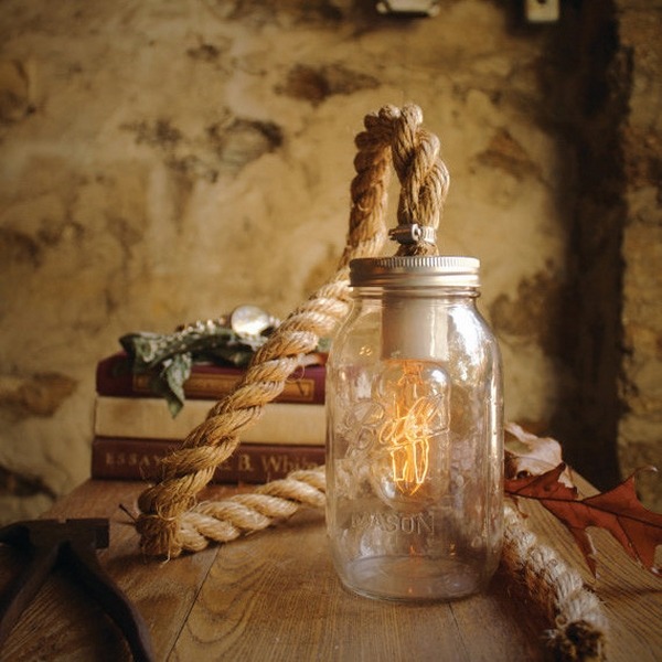 DIY marine style lamp ideas mason jar rope edison bulb