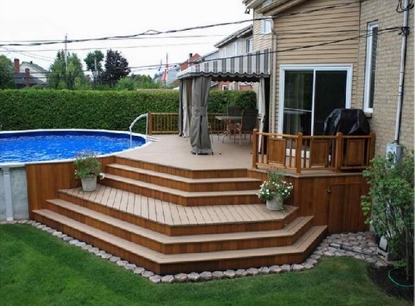 Cool above ground pools with decks - modern backyard ...