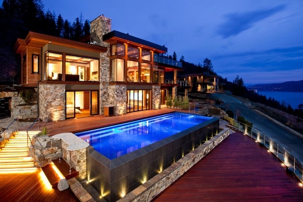 above ground pools with decks modern pool design ideas wooden deck pool lighting 
