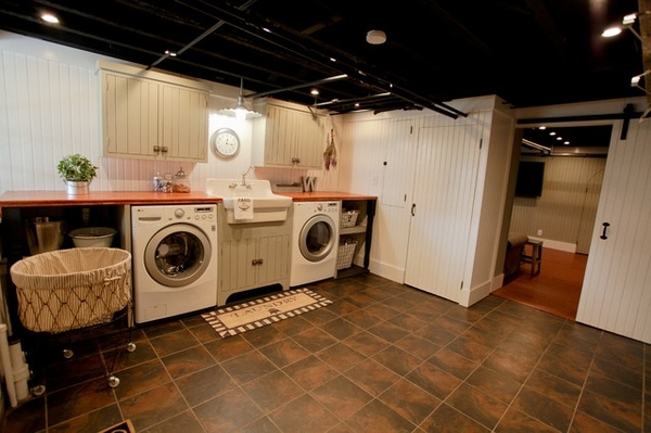 Basement-laundry-room-ideas-tile floor lighting countertop