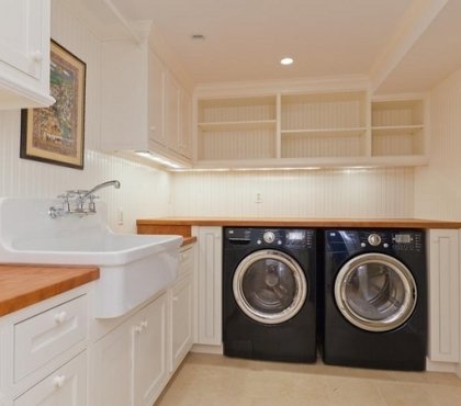 Basement Laundry Room Ideas White Cabinets Farmhouse Sink Design