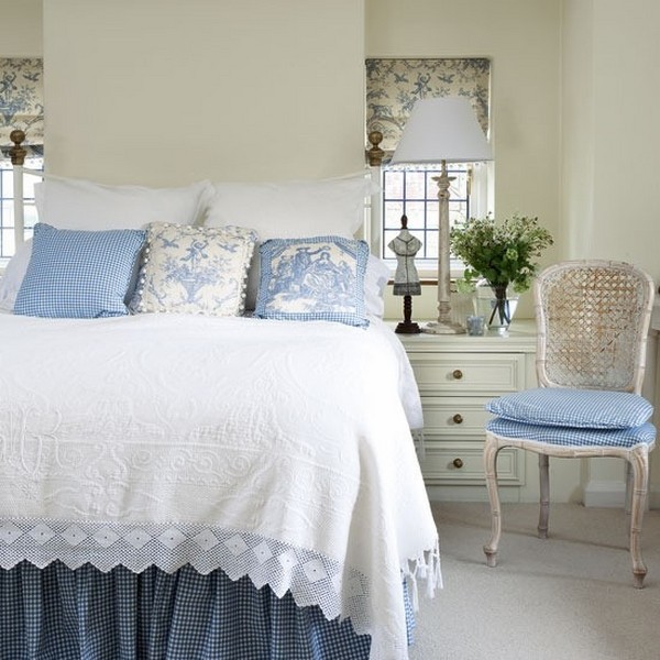 bedroom design ideas blue white colors ruffles