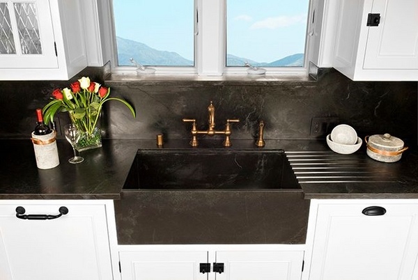 black-granite-composite-sinks-black-countertop-white-cabinets