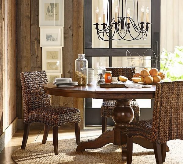 dining room furniture round table solid wood seagrass iron chandelier