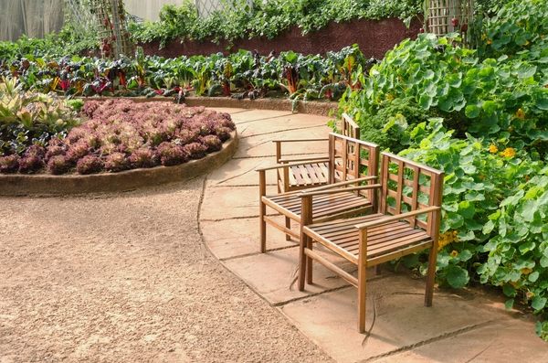drought-resistant-landscaping-garden-design-ideas-wooden-bench