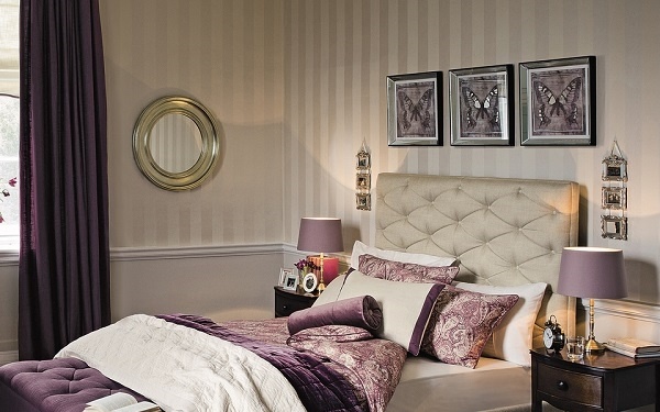 elegant bedroom design  tufted headboard 