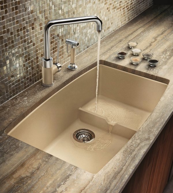 -granite-composite-sink-ideas-kitchen-design-neutral colors wood cabinets