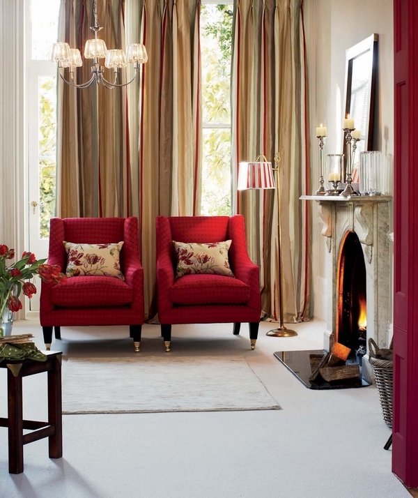 laura ashley curtains striped-pattern living room decorating ideas red armchairs