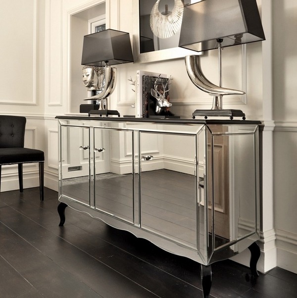 mirrored-sideboard-ideas-dining-room-decor-elegant-unique-furniture-table-lamps