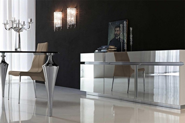 modern-mirrored-sideboard-ideas-minimalist-dining-room-design-black-wall-color