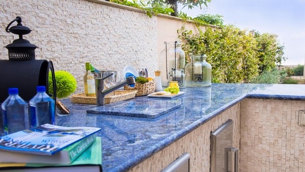 outdoor kitchen countertops blue marble countertop patio decor