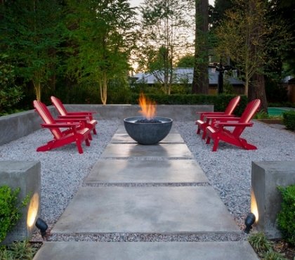 red-adirondack-chairs-firepit-contemporary-patio-design-ideas-pea-gravel