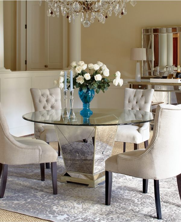 small-dining-room-ideas-neutral-color-scheme-glass-table-top-mirrored-sideboard