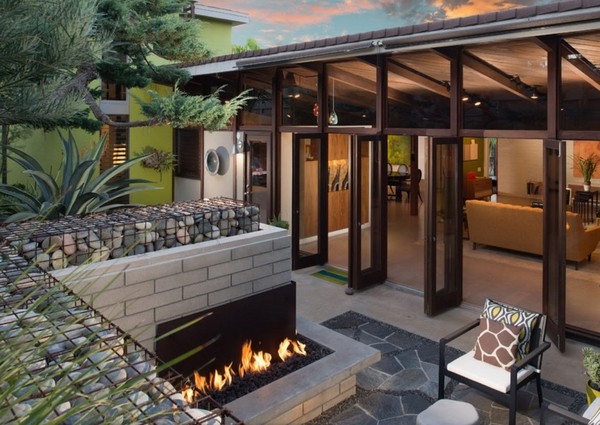gabion walls patio landscaping outdoor fireplace 