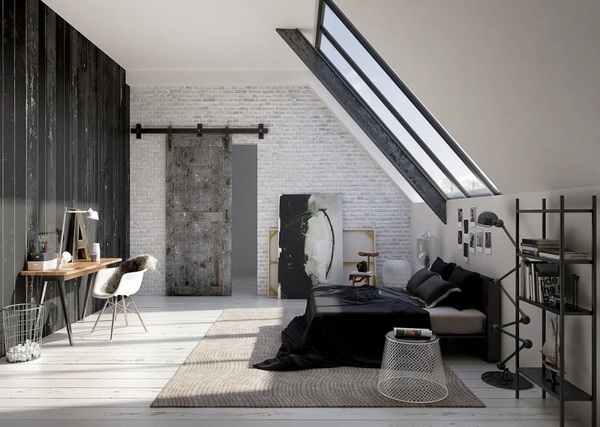 modern-bedroom-design-industrial-decor-ideas-sliding-door-barn-door