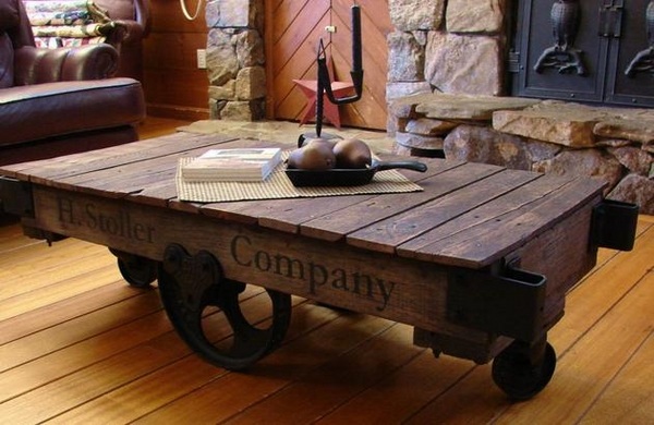 upcycled furniture factory cart coffee table DIY