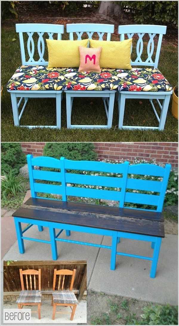 upcycling furniture DIY furniture garden bench ideas old chairs