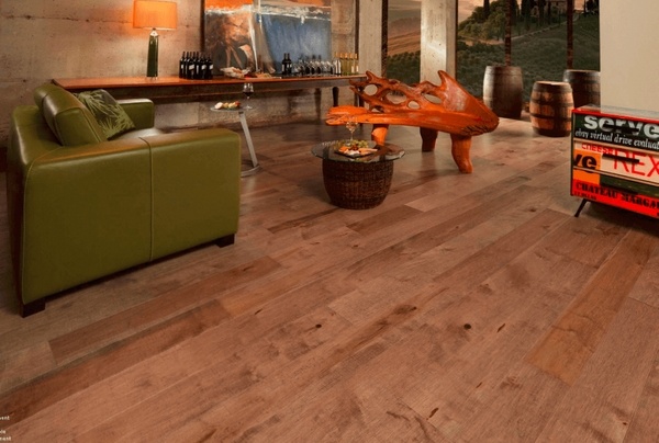 Antique flooring wide planks modern living room 