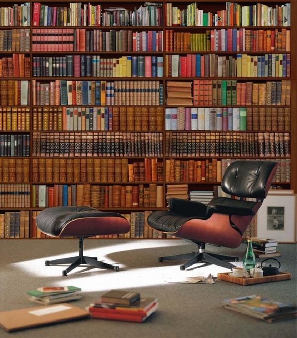 Home library furniture ideas home library design wall bookshelves armchair reading corner 
