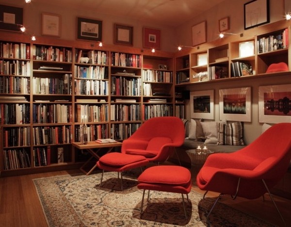 ideas  design wall bookshelves armchairs