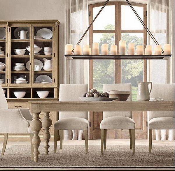 round or rectangle chandelier with rectangular table