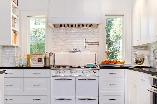 Stylish cool vintage stove white shaker cabinets